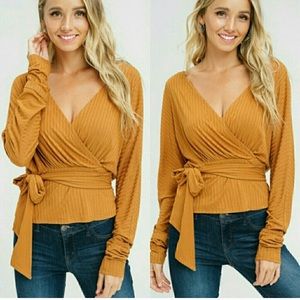KENZIE Surplice knot tie top - RUST